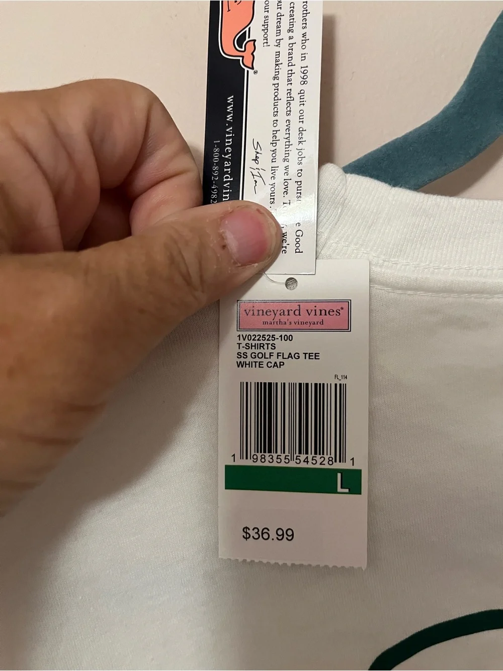 Vineyard Vines White Tee with Green Whale and Red Accent - Picture 4 of 6